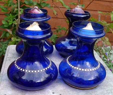 cobalt blue squat hyacinth vases