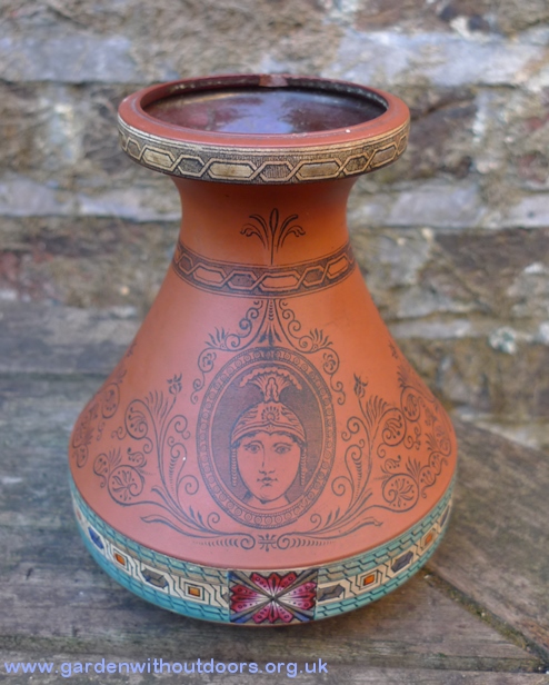 Victorian terracotta hyacinth vase with classical figure transfers